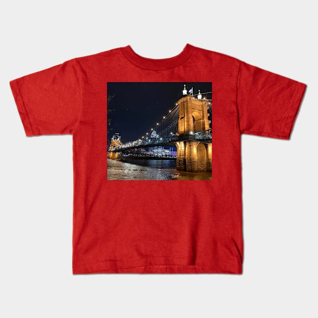 Downtown Cincinnati bridge Kids T-Shirt by PhotosbyMary10